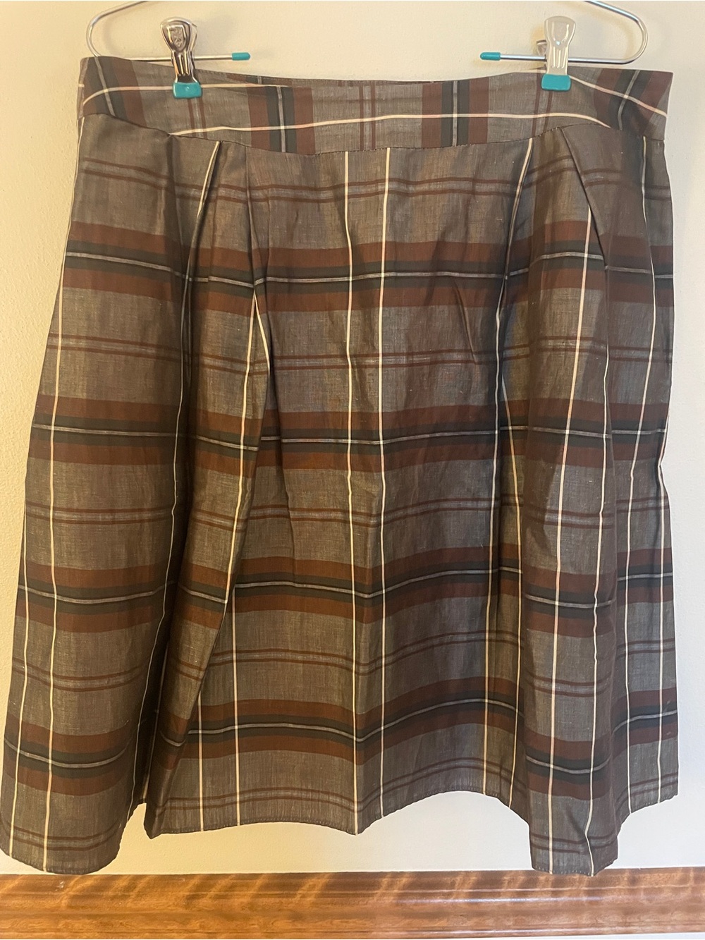 Banana Republic Brown Plaid A-Line Skirt with Cream Stripes